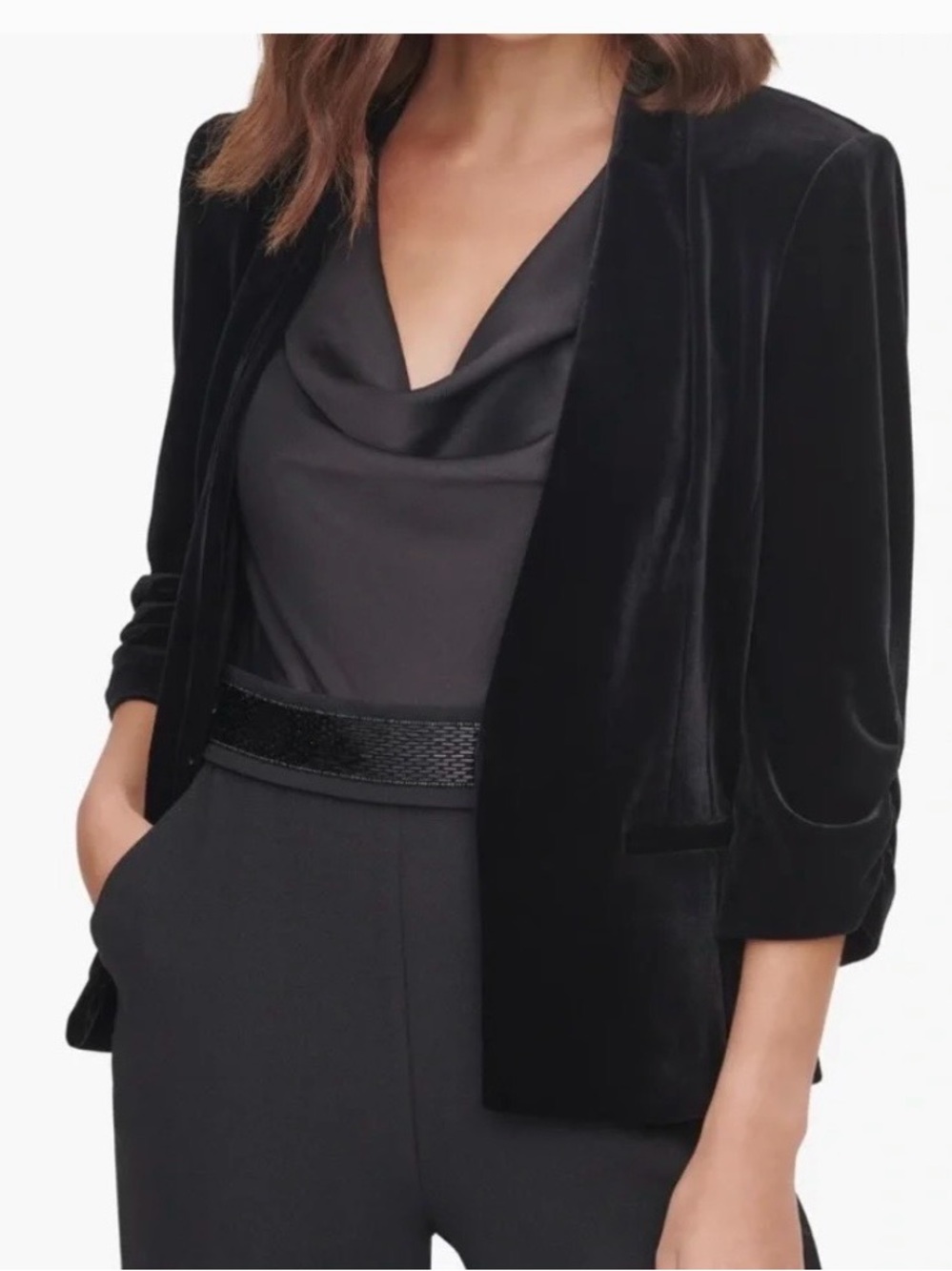 Eliza J Women's Black Velvet Open Blazer Jacket
